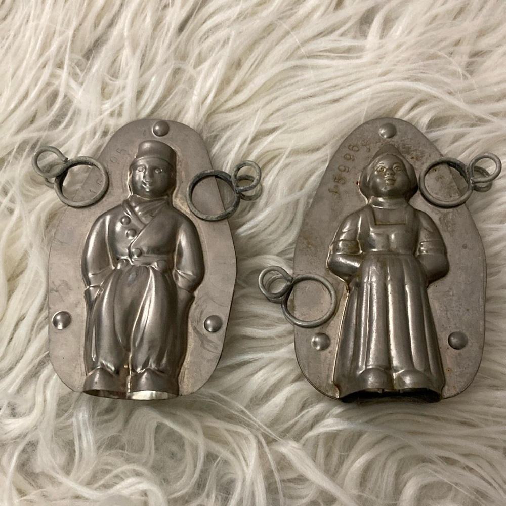 Vintage Holland Dutch Boy & Girl Metal Chocolate Molds #15995 & 15996